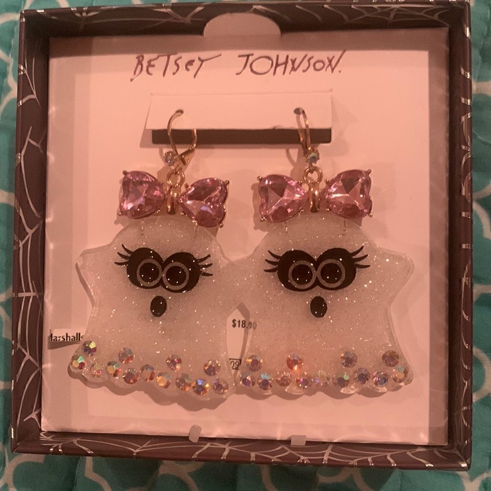 Betsey Johnson Girlie Ghost Pierced Earrings Sparkly Rhinestones